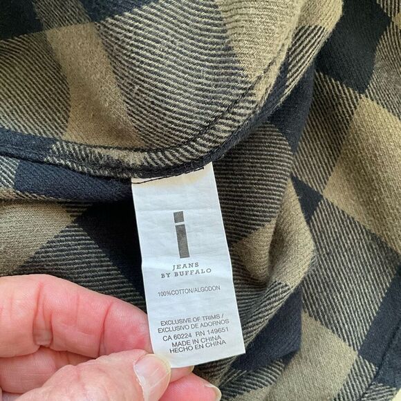 i Jeans by Buffalo Mens XXL Button Front Shirt Black Tan Plaid Long Sleeves - Picture 8 of 10